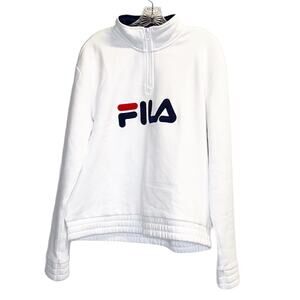 FILA Large Logo Quarter Zip Pullover Sweatshirt Sweater White Jacket sz M